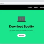 Ảnh chụp màn hình trang tải Spotify trên máy tính, hiển thị nút tải xuống
