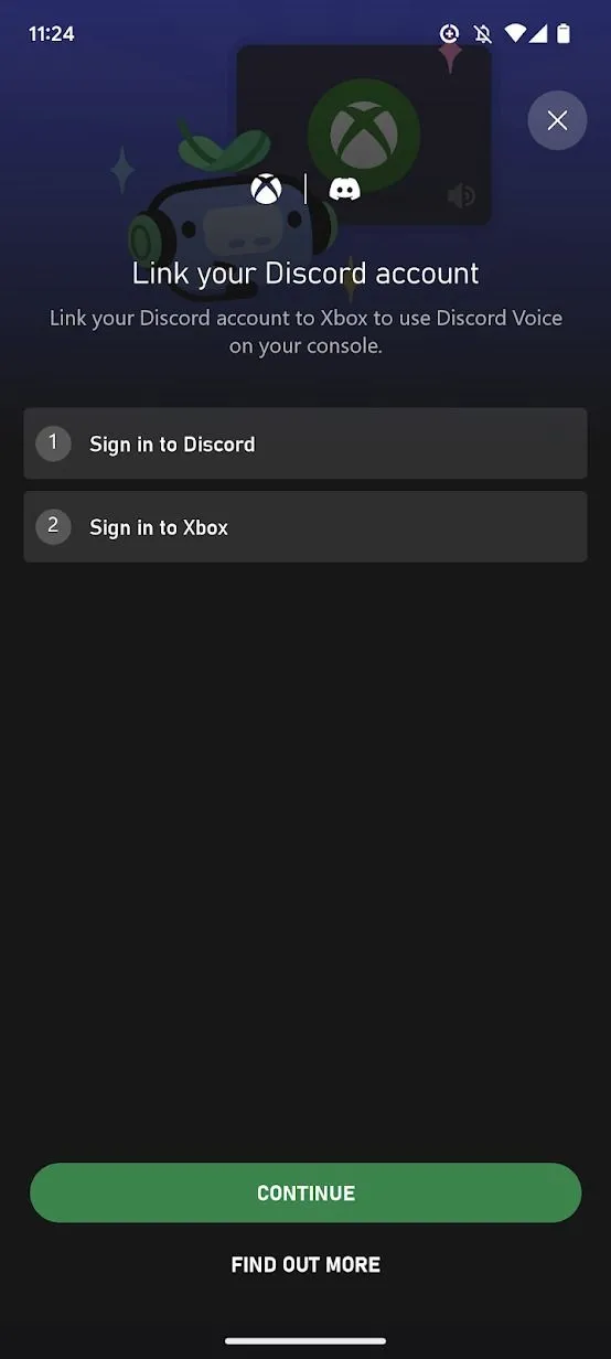 Ảnh chụp màn hình ứng dụng Xbox hiển thị trang chủ kết nối Discord