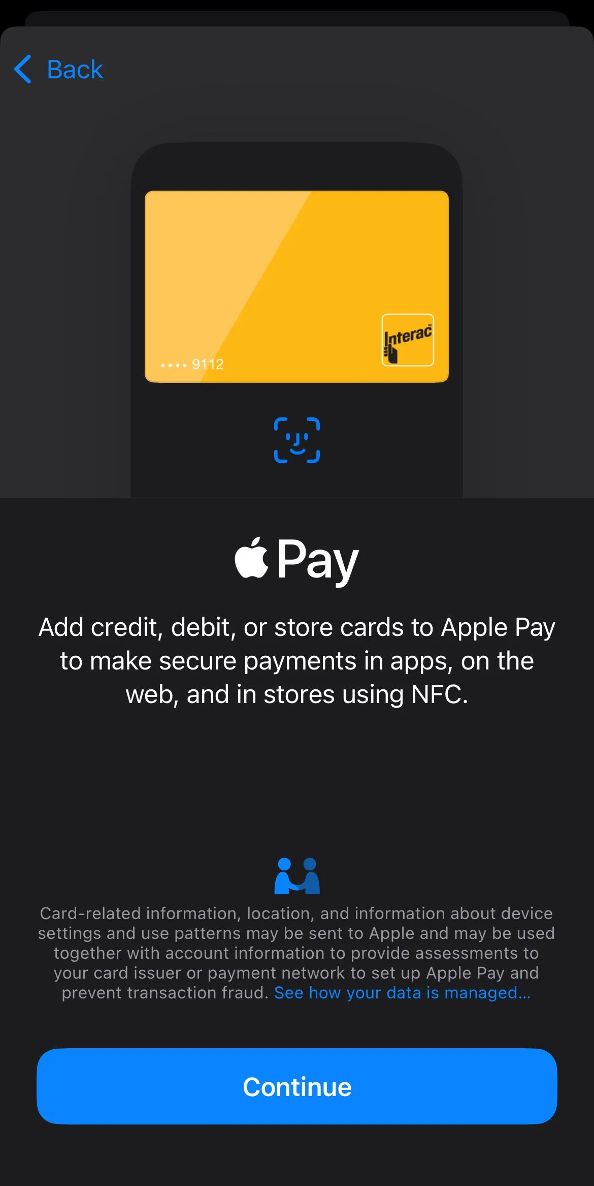 Các bước thêm thẻ tín dụng hoặc thẻ ghi nợ vào ứng dụng Apple Wallet.