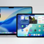 Các hệ điều hành Apple mới (macOS, iPadOS, iOS, watchOS) hiển thị giao diện Liquid Glass trên MacBook, iPad, iPhone và Apple Watch.