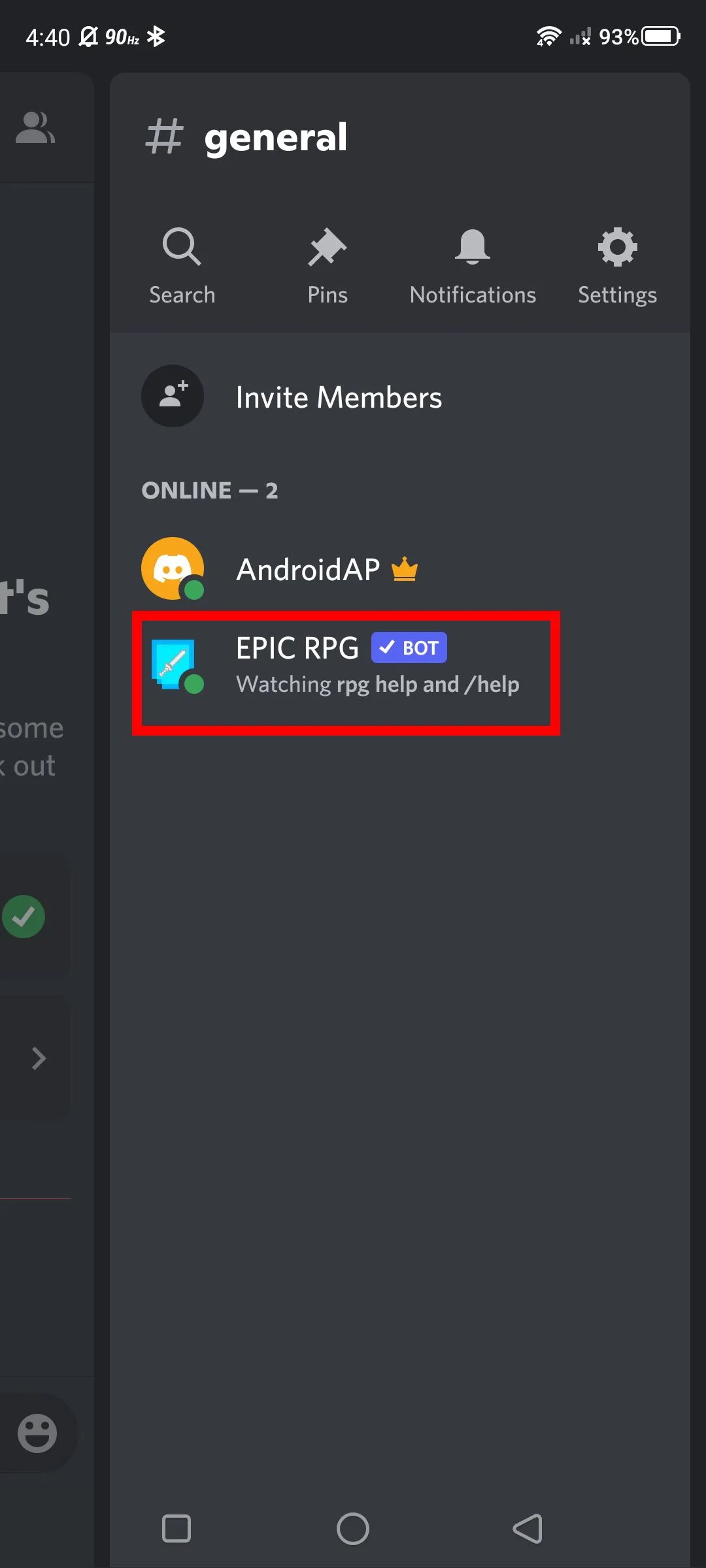 Chọn biểu tượng hồ sơ của bot trong danh sách thành viên trên Discord