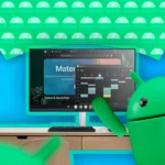 Giao diện chế độ desktop của Android 16 trên màn hình lớn cùng linh vật Android