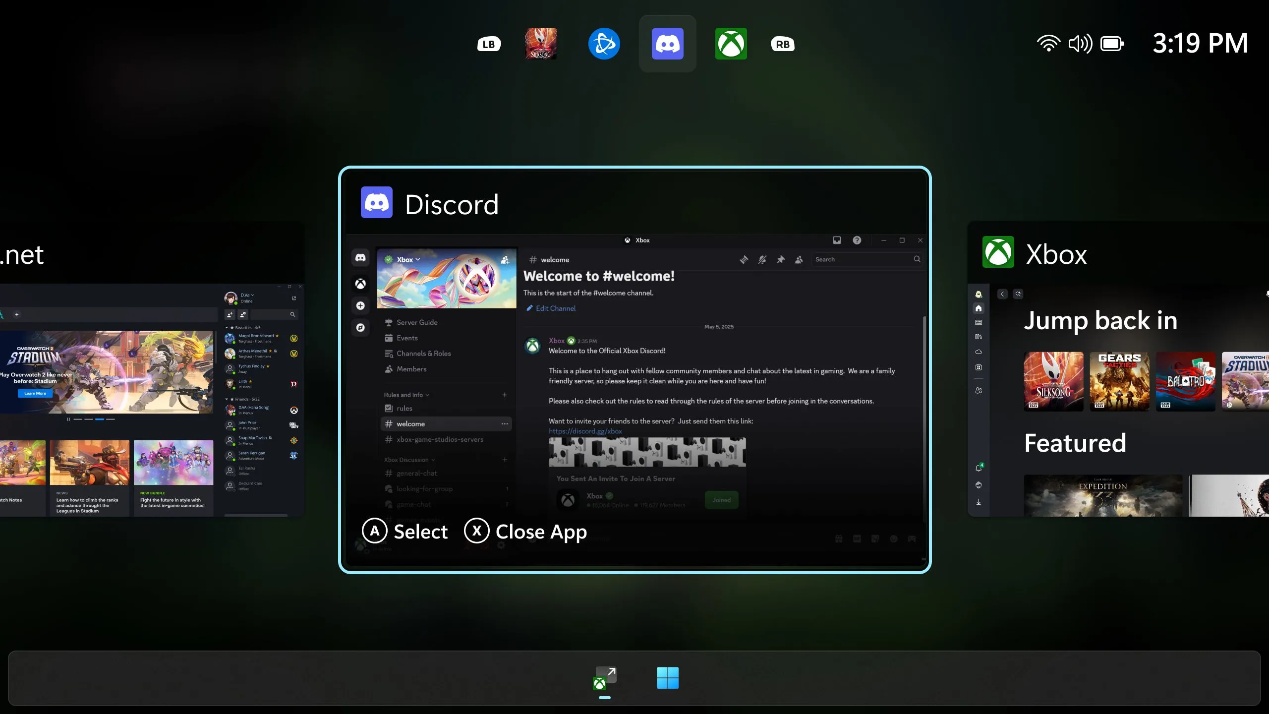 Giao diện chuyển đổi tác vụ Windows thân thiện với tay cầm chơi game.