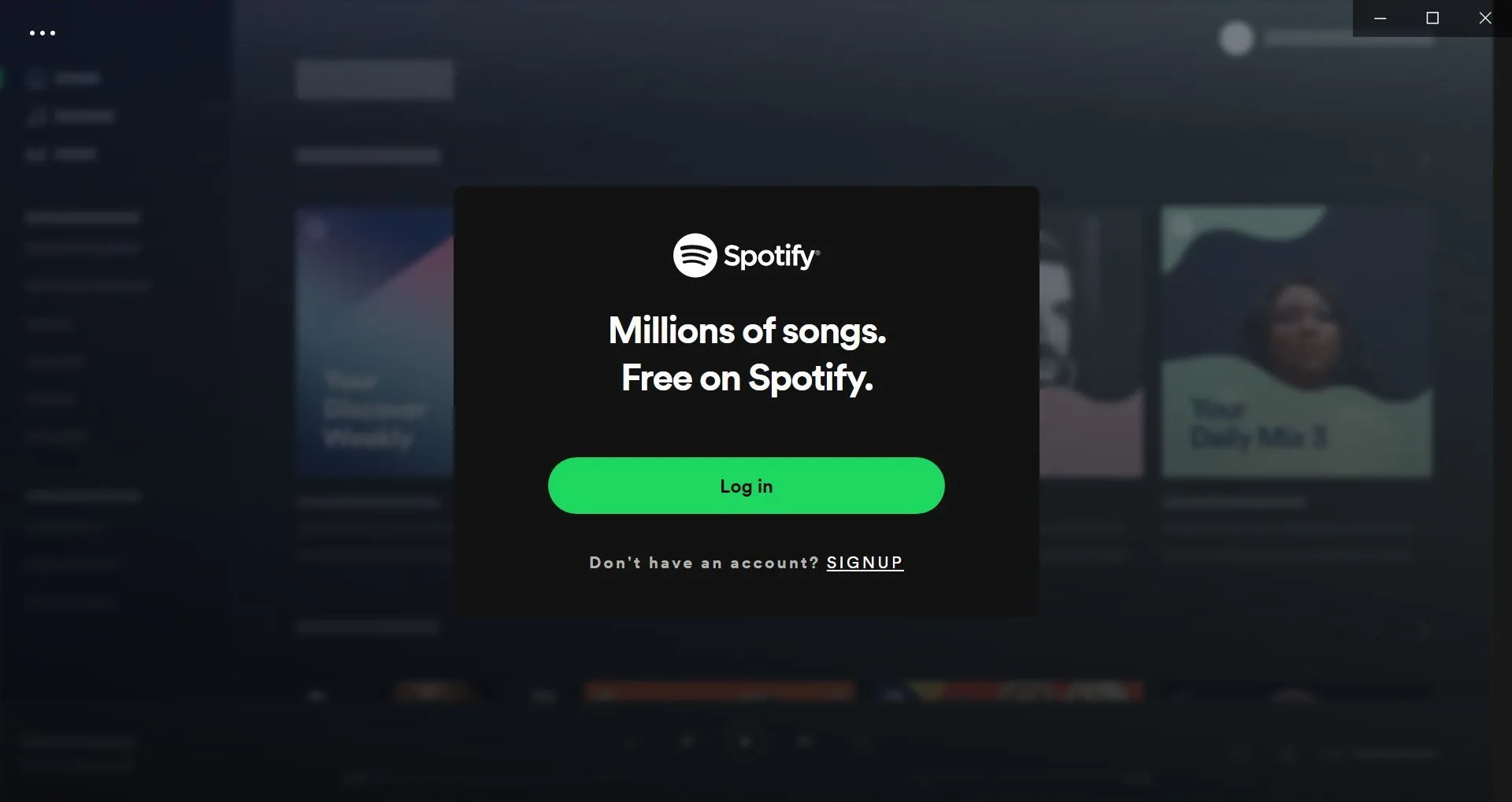 Giao diện đăng nhập hoặc đăng ký tài khoản trên ứng dụng Spotify máy tính