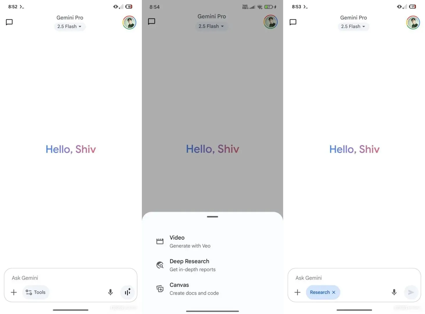 Giao diện mới của hộp nhập liệu Gemini với nút 'Tools' và các chip công cụ (Nguồn: Android Authority)