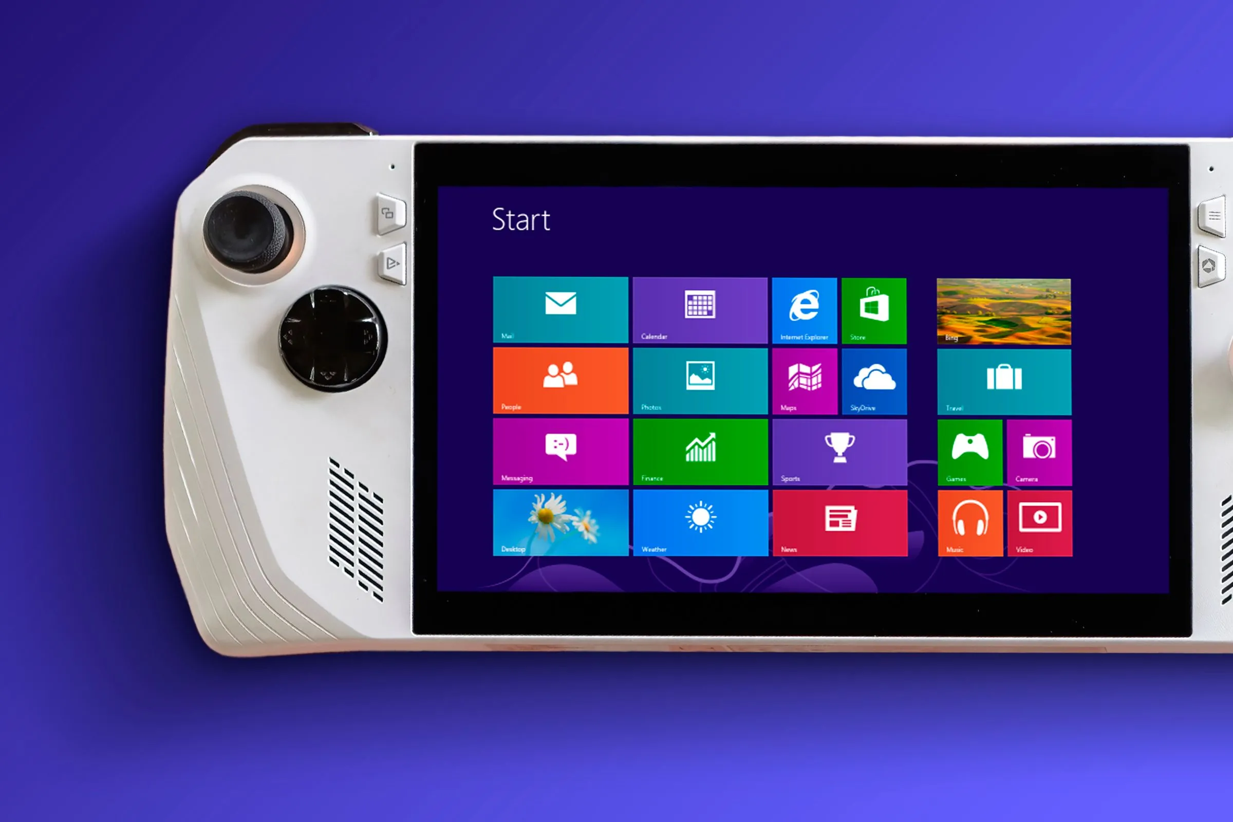 Giao diện Windows 8 Metro UI trên máy ASUS ROG Ally cũ, minh họa sự khác biệt với cập nhật mới