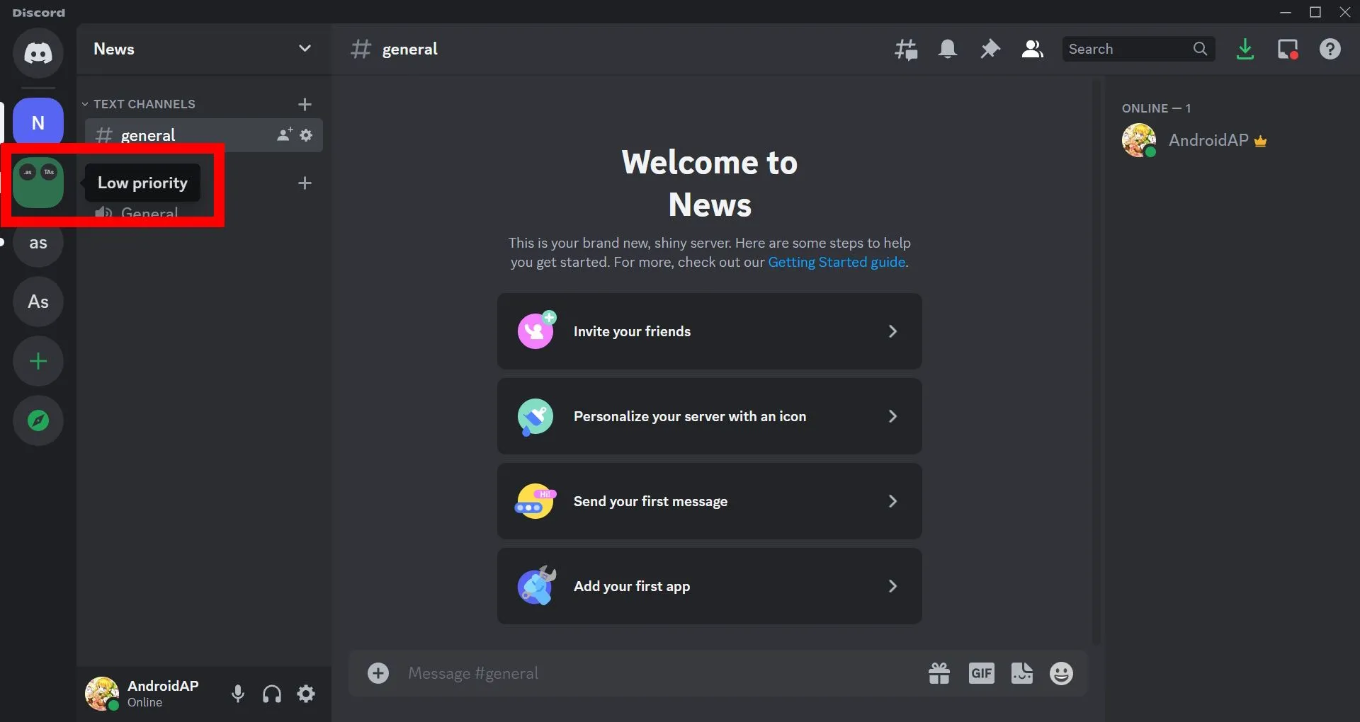 Hiển thị tên và màu của thư mục Discord sau khi tùy chỉnh