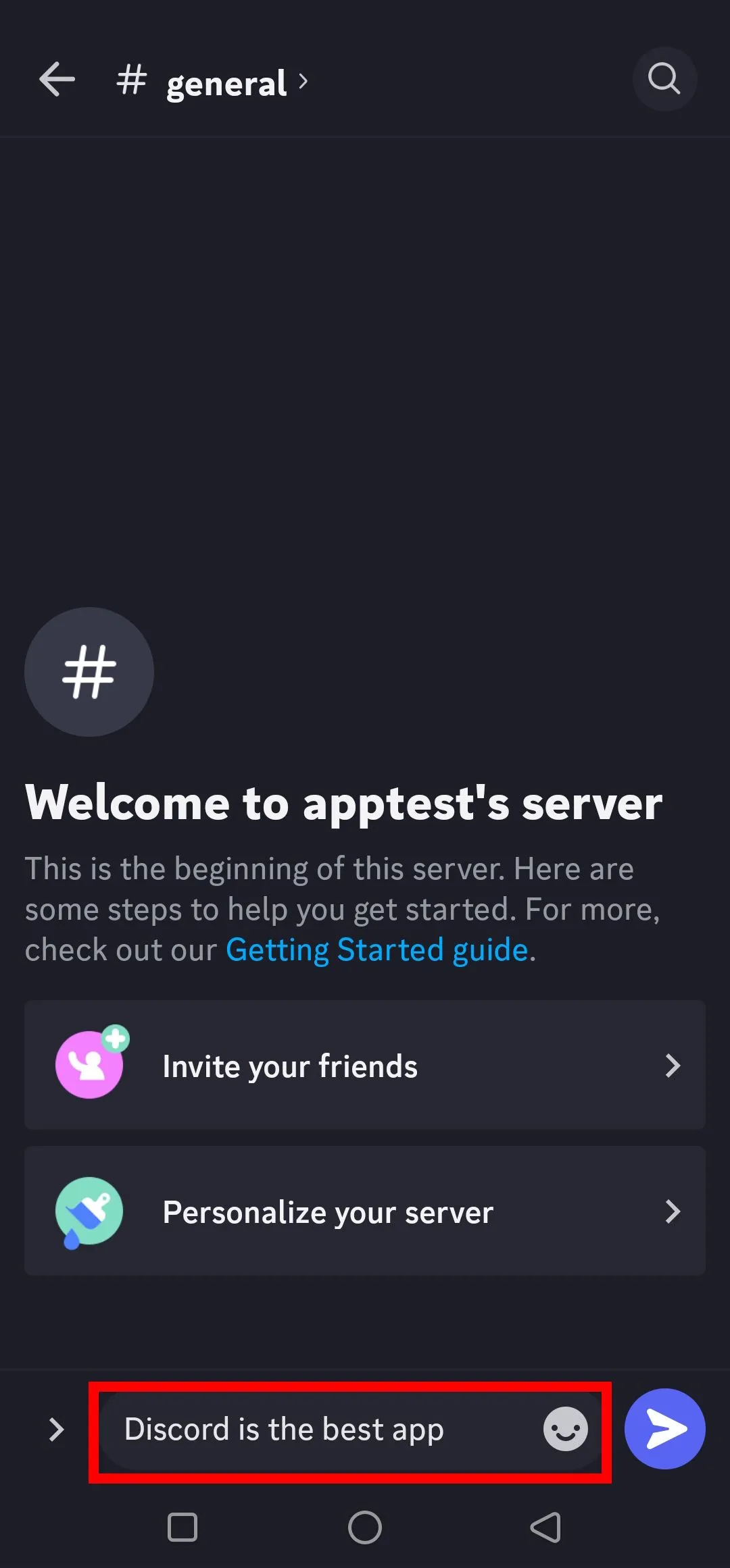 Khung chat tin nhắn trên ứng dụng Discord mobile với tin nhắn đang được gõ
