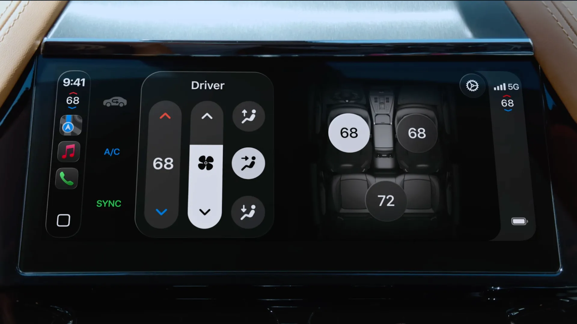 Màn hình CarPlay Ultra cho phép điều khiển các chức năng của xe như điều hòa
