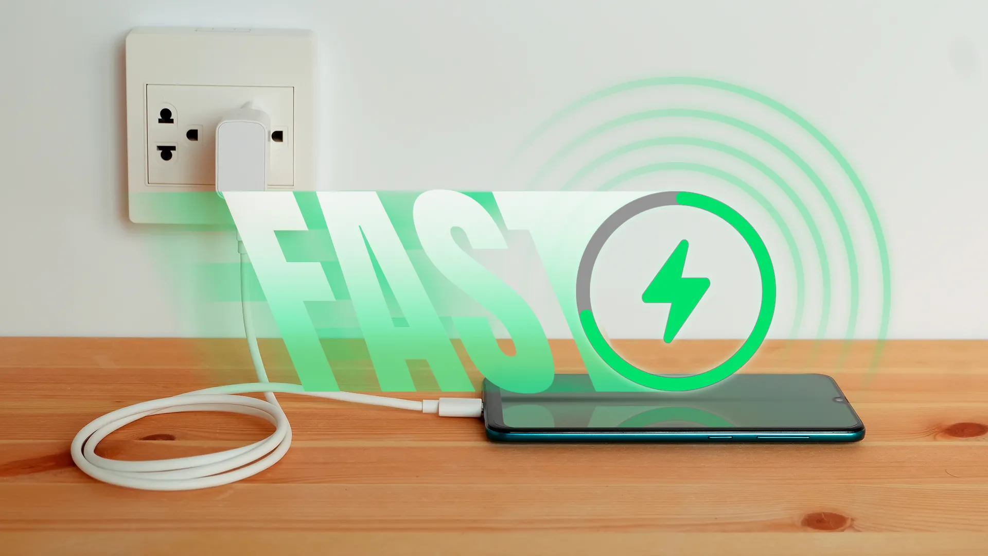 Màn hình điện thoại hiển thị biểu tượng sạc nhanh