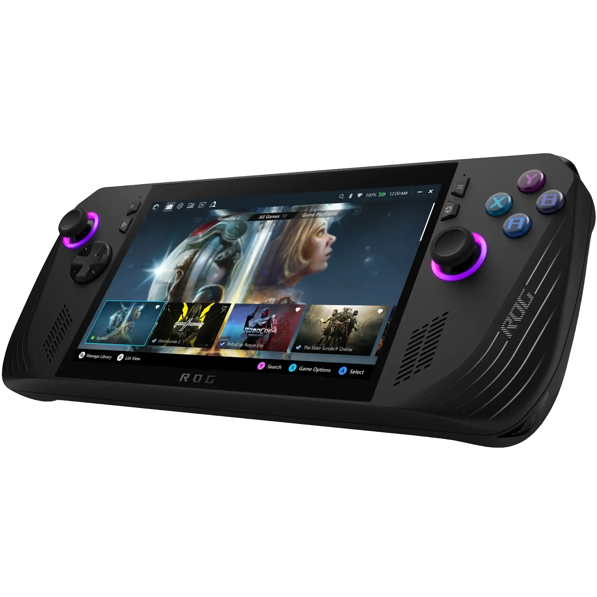Máy tính chơi game cầm tay ROG Ally X màu đen.