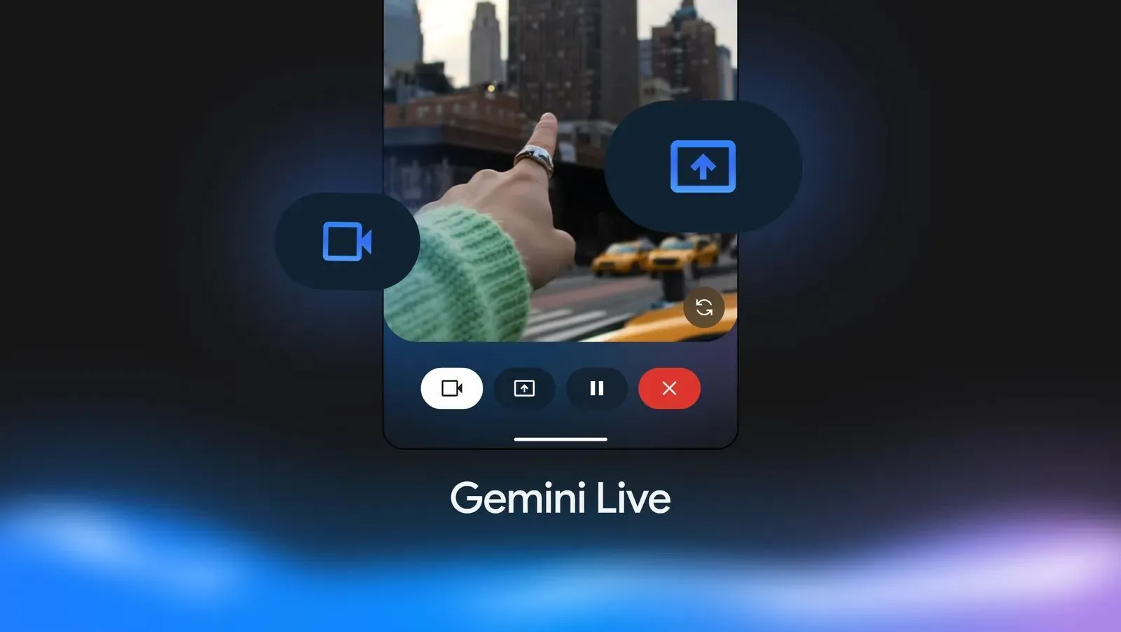 Minh họa cử chỉ vuốt truy cập Gemini Live trên ứng dụng Android
