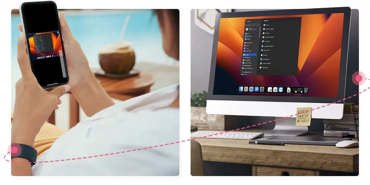 Một người đàn ông sử dụng TeamViewer trên điện thoại để truy cập máy tính của mình