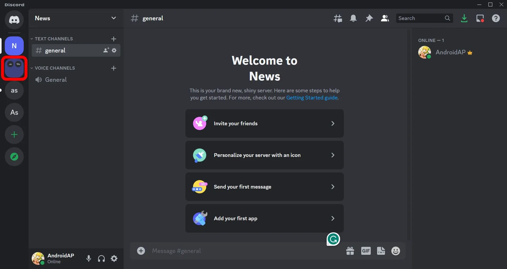 Một thư mục Discord mới đã được tạo trên danh sách server