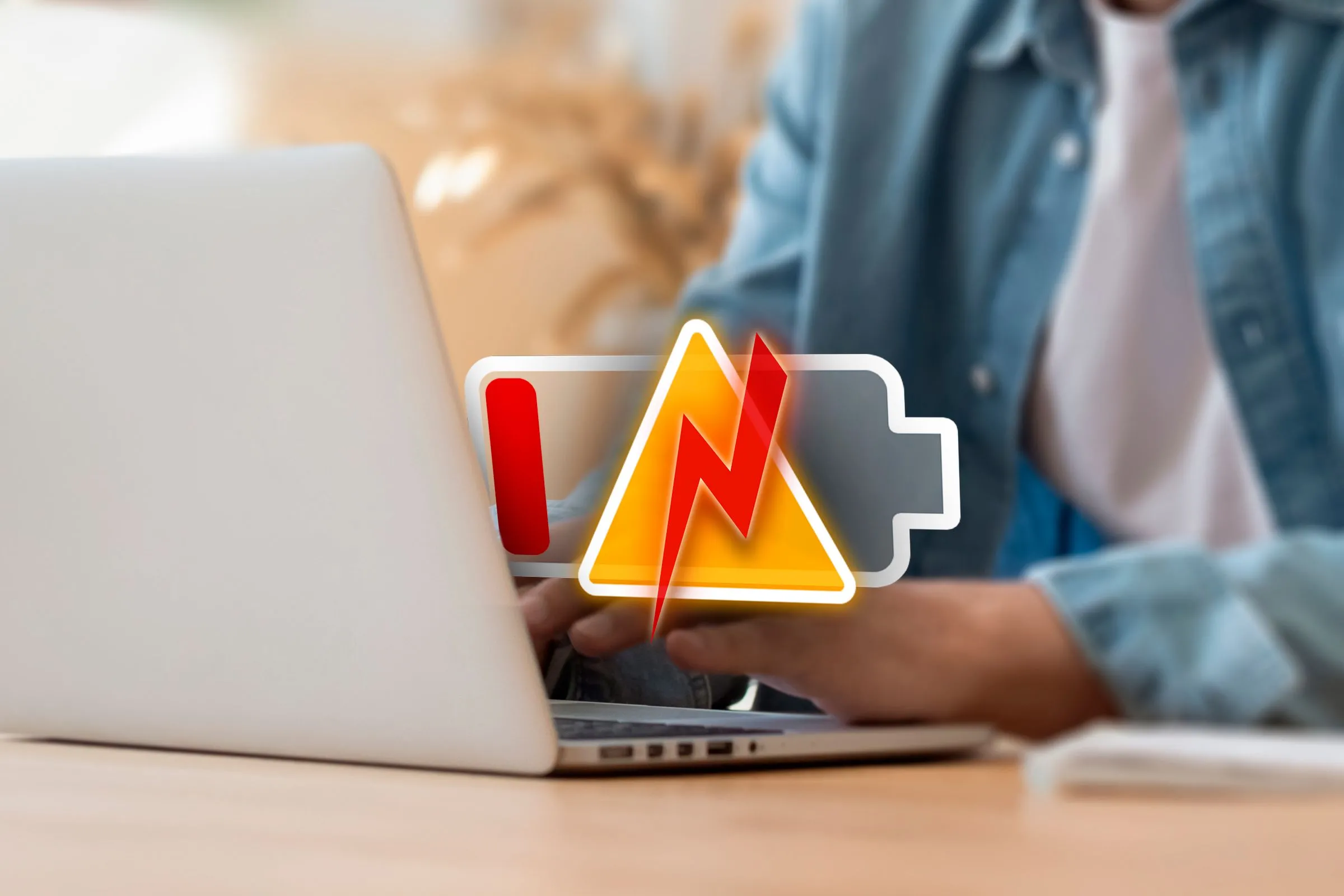 Người dùng xem thông báo pin yếu trên màn hình laptop Windows