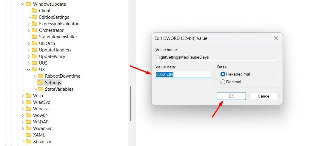 Nhập giá trị '00001c84' vào trường Value data trong Registry Editor