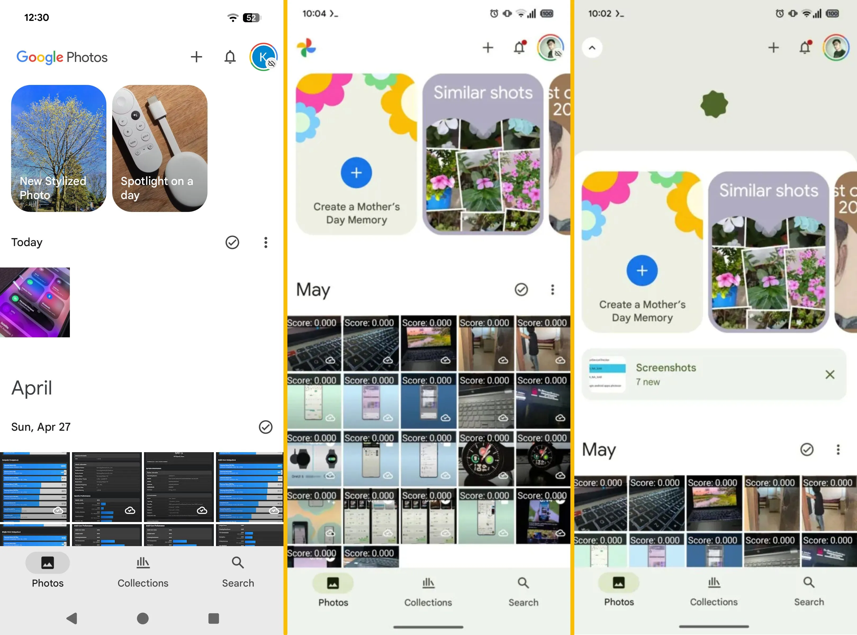 So sánh giao diện Google Photos hiện tại (trái) và giao diện Material 3 Expressive sắp tới (phải)
