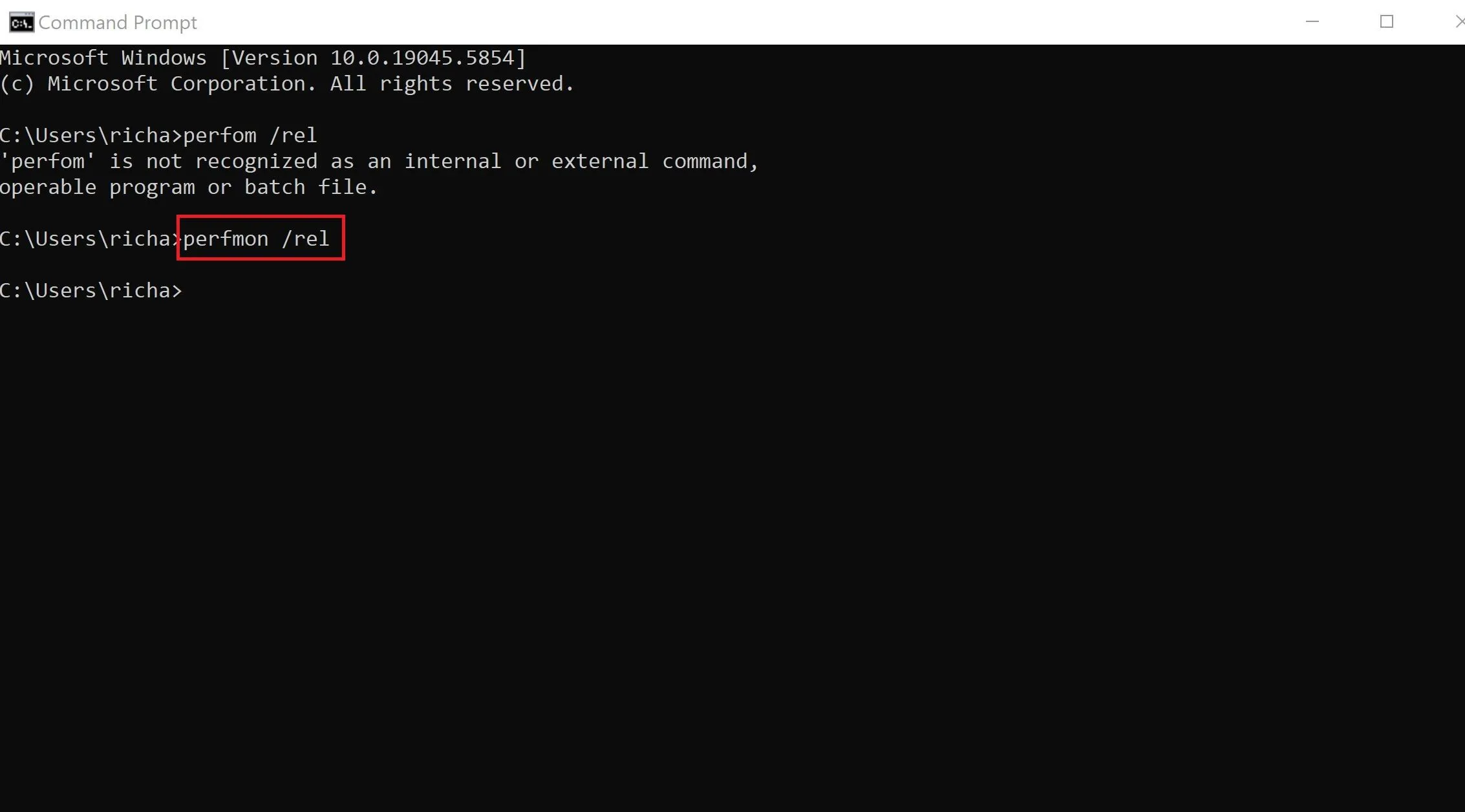 Sử dụng lệnh perfmon /rel để mở Reliability Monitor qua Command Prompt