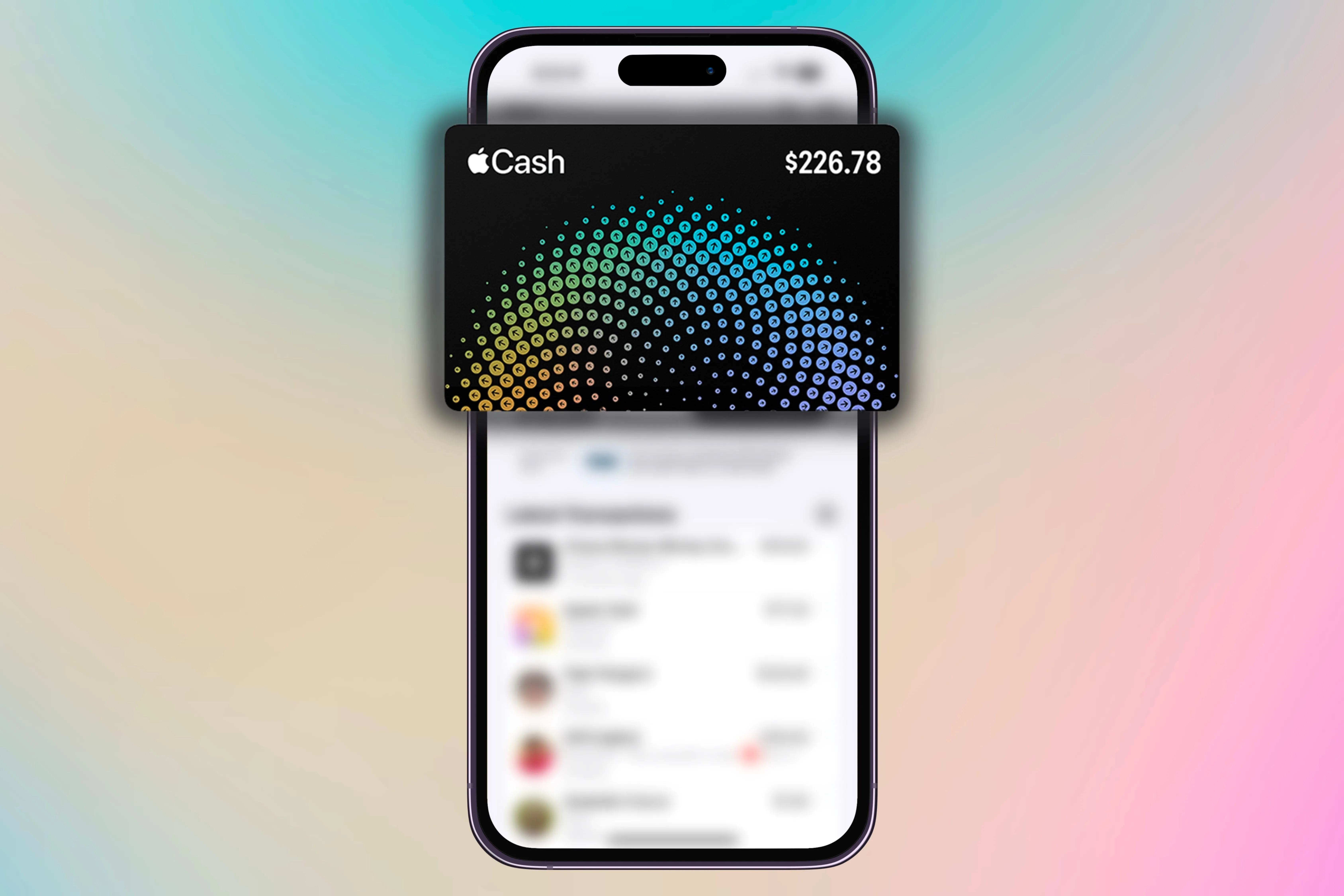 Thẻ Apple Cash hiển thị trong giao diện ứng dụng Apple Wallet với lịch sử giao dịch.
