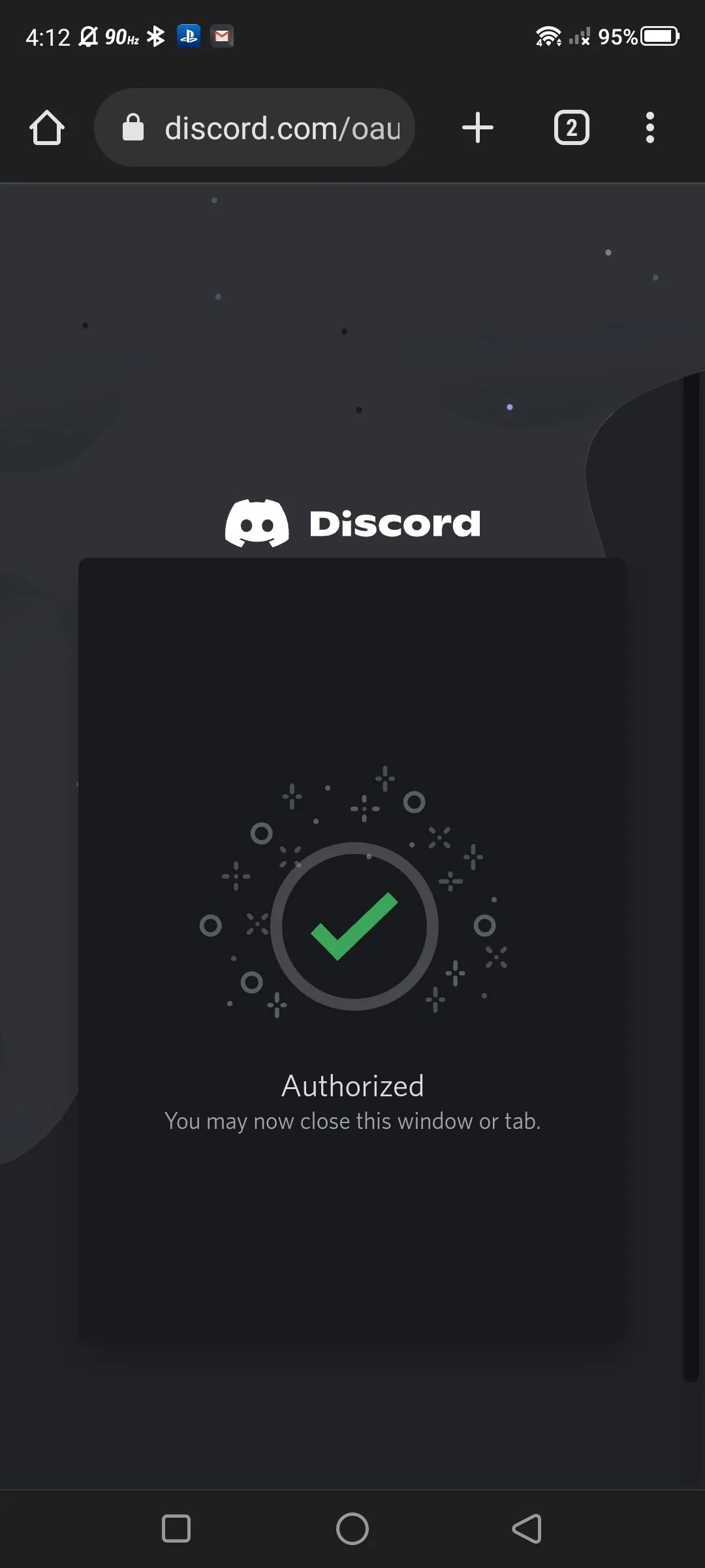 Thông báo xác nhận ủy quyền thành công sau khi thêm bot vào server Discord