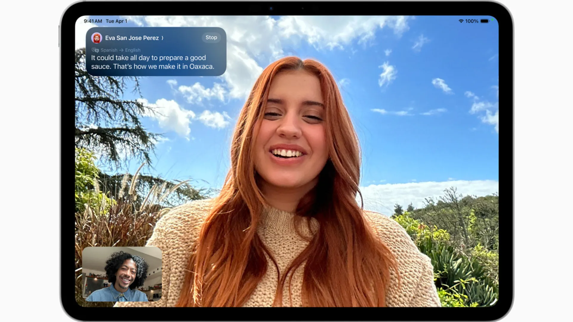 Tính năng Dịch Trực Tiếp trên iPadOS 26 hiển thị phụ đề dịch tự động trong cuộc gọi FaceTime.