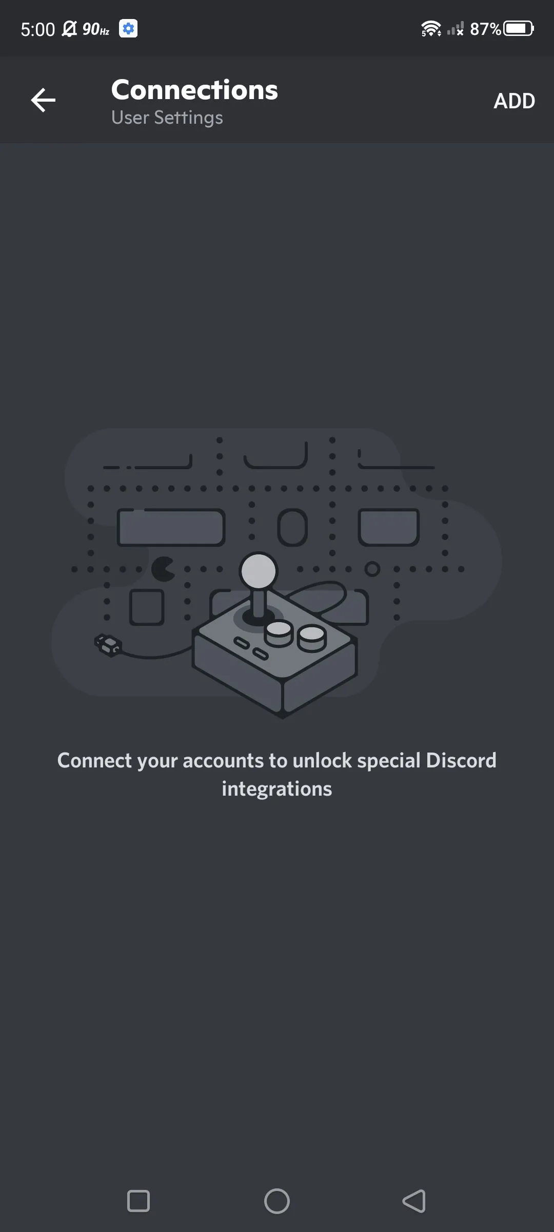 Trang cài đặt Kết nối trong ứng dụng Discord trên điện thoại