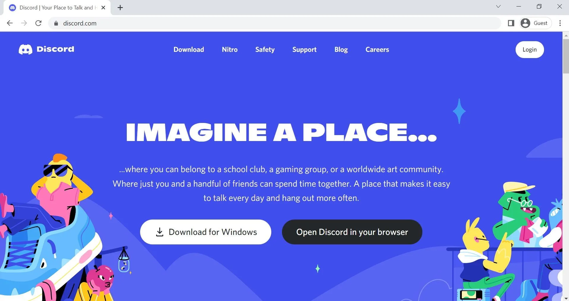 Trang web Discord trên trình duyệt, hiển thị nút Đăng nhập