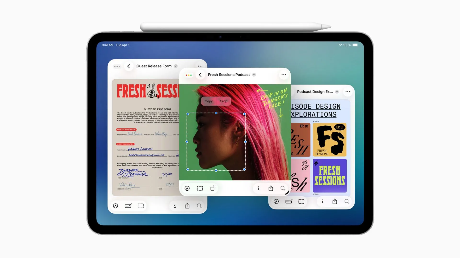 Ứng dụng Preview trên iPadOS 26 hiển thị file PDF đang được đánh dấu (markup) bằng Apple Pencil.