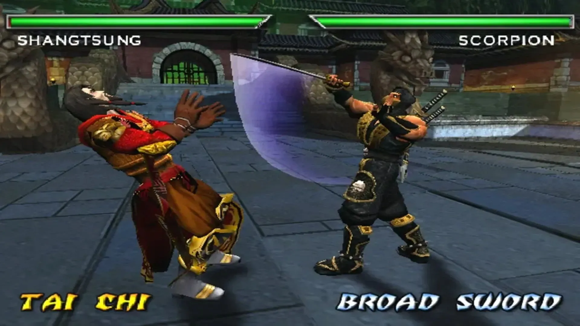 Ảnh chụp màn hình gameplay của game Mortal Kombat: Deadly Alliance, thể hiện đồ họa và không gian 3D của kỷ nguyên này