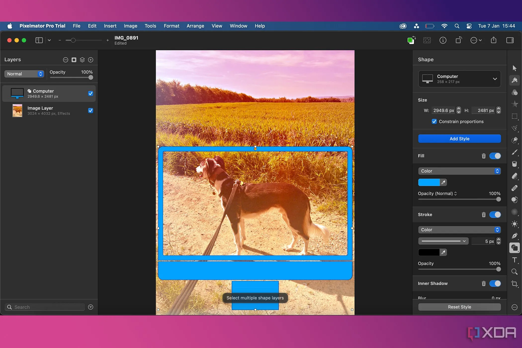 Các công cụ vector trong Pixelmator Pro hiển thị các hình dạng và tùy chọn chỉnh sửa
