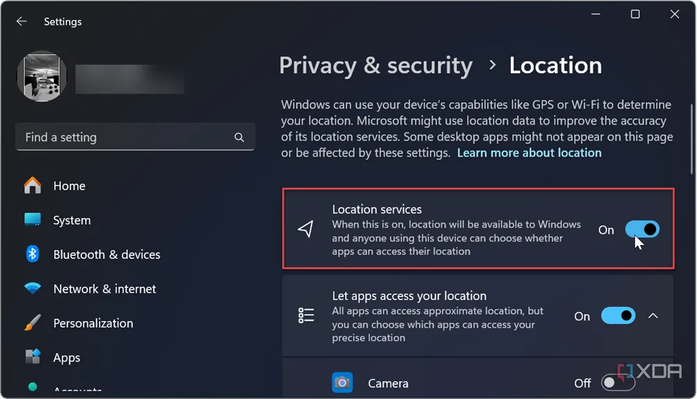 Cài đặt dịch vụ định vị trên Windows 11