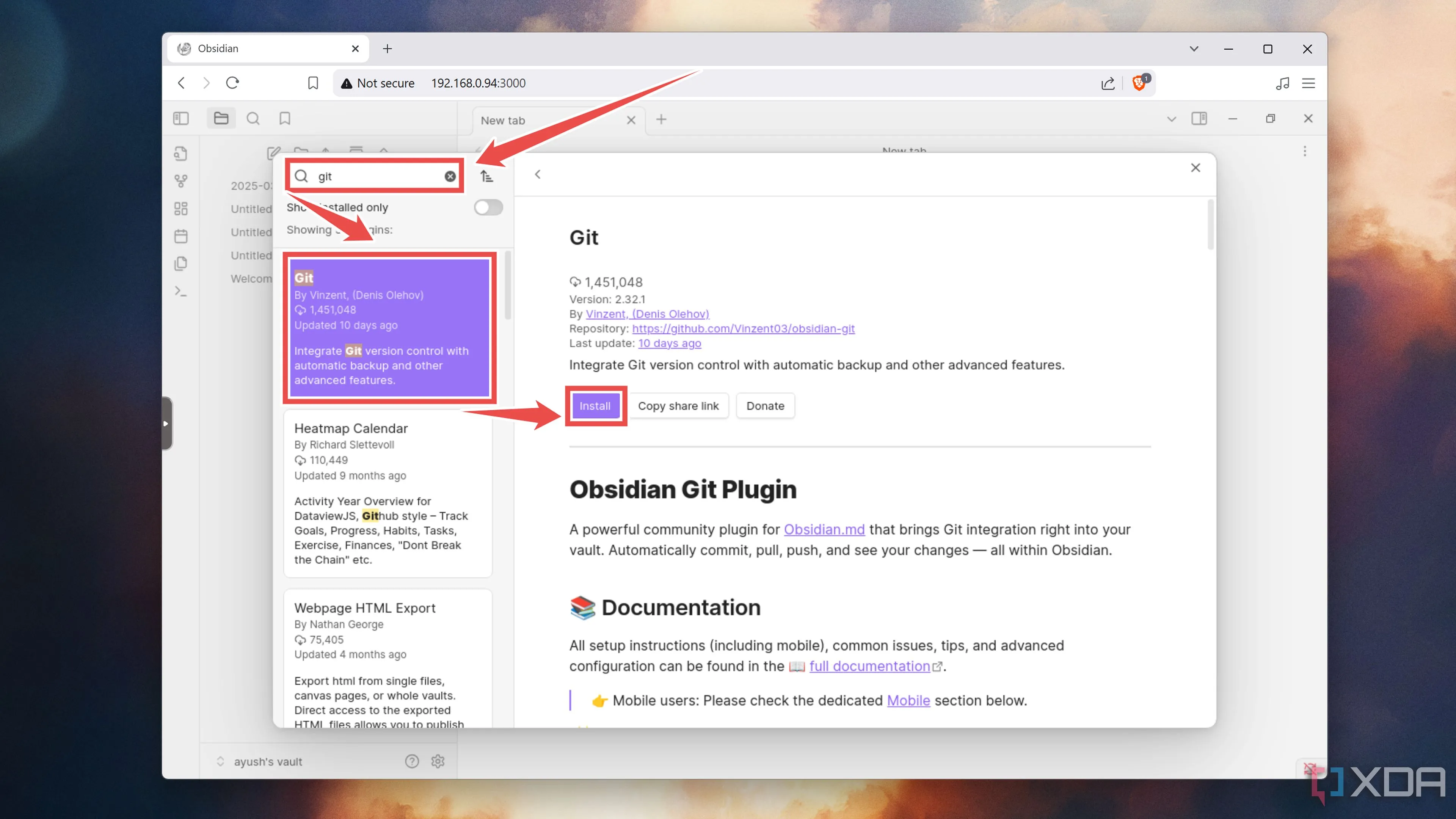 Cài đặt plugin Git vào ứng dụng ghi chú Obsidian