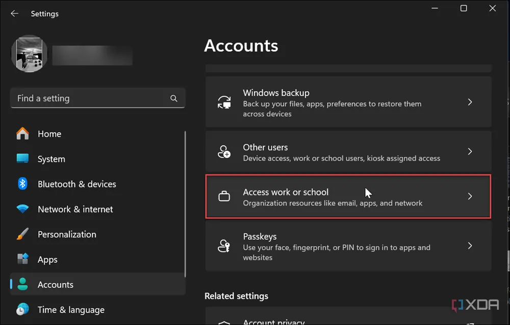 Cài đặt Tài khoản công việc hoặc trường học trên Windows 11