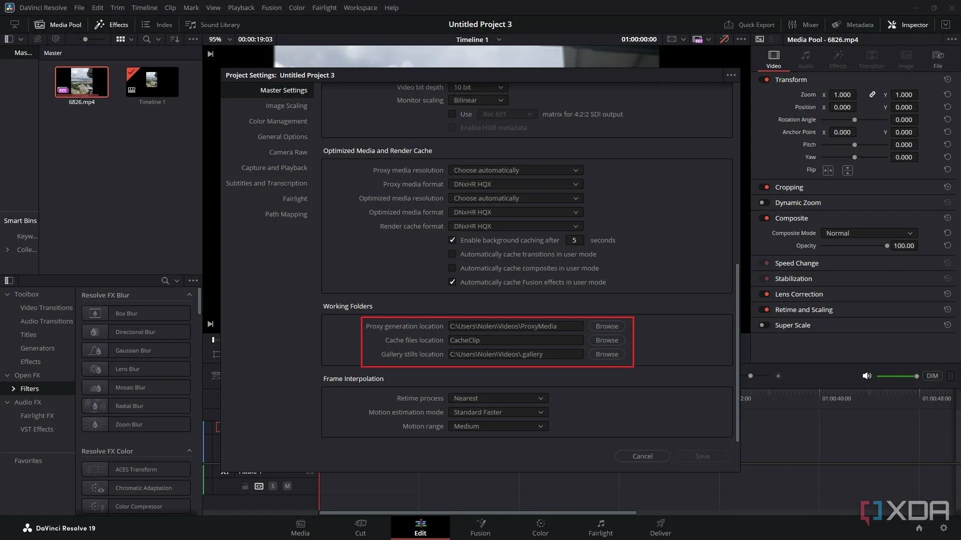 Cấu hình vị trí thư mục làm việc cho cache và proxy trong DaVinci Resolve