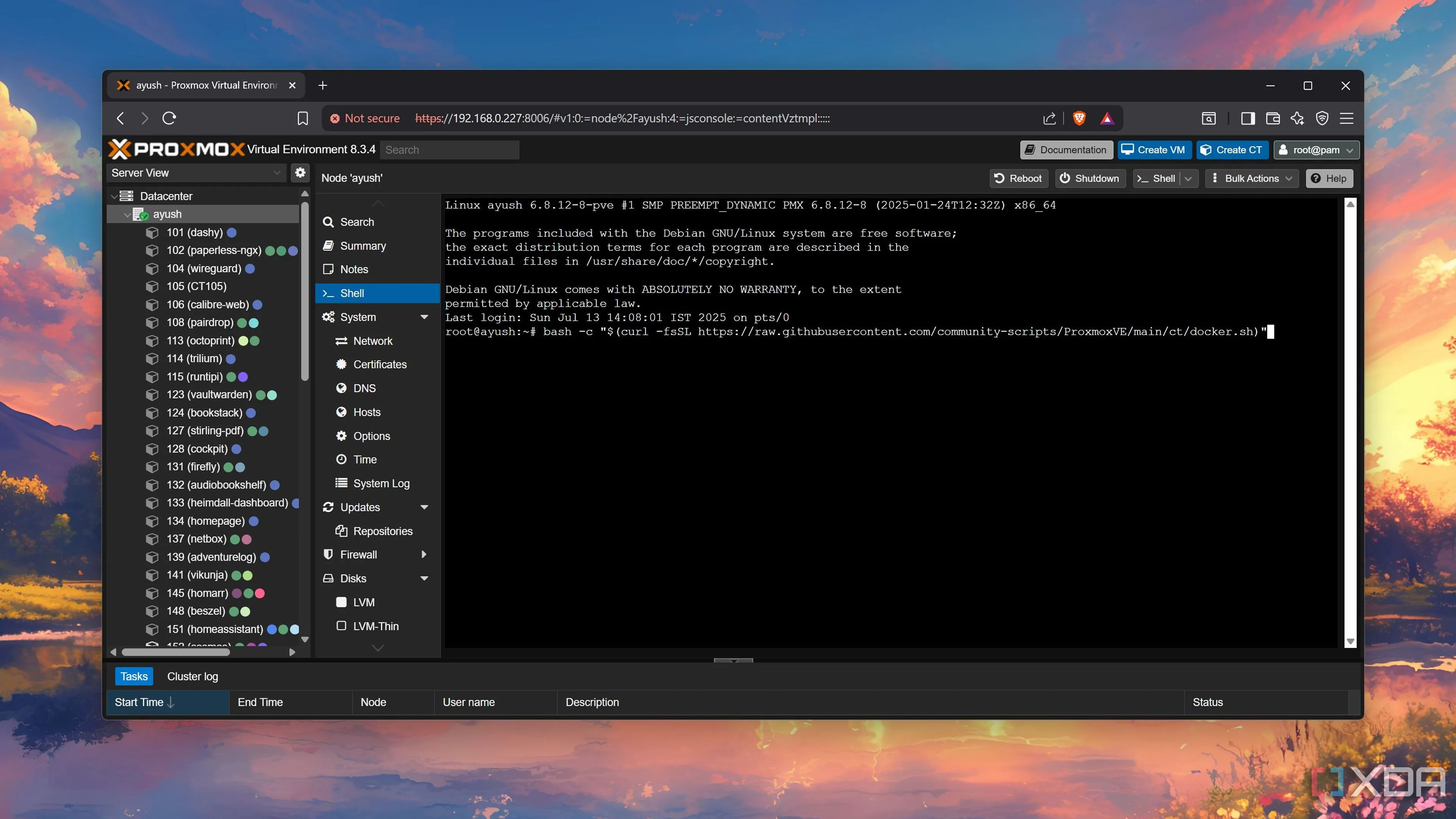 Chạy script để cài đặt Docker LXC trên Proxmox