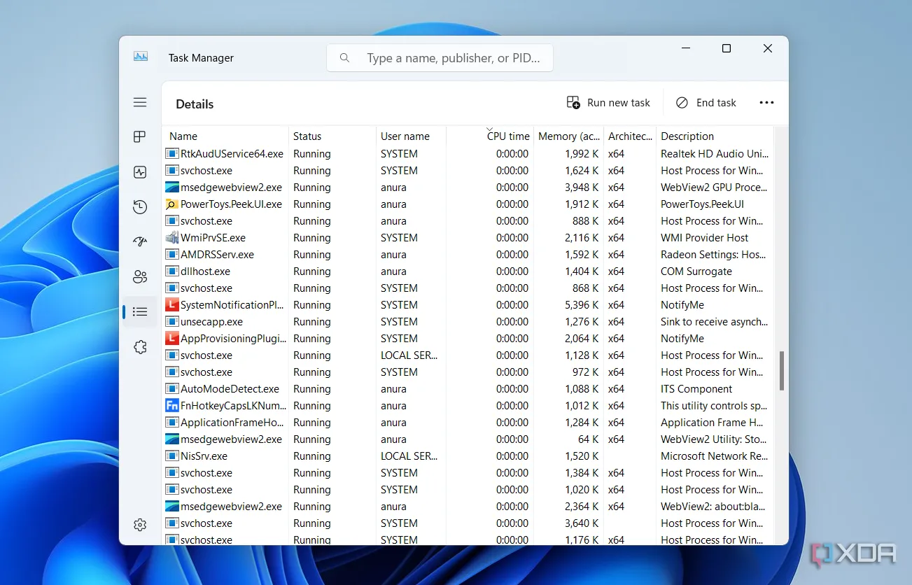 Cột CPU Time trong Task Manager hiển thị thời gian CPU đã sử dụng cho từng tiến trình