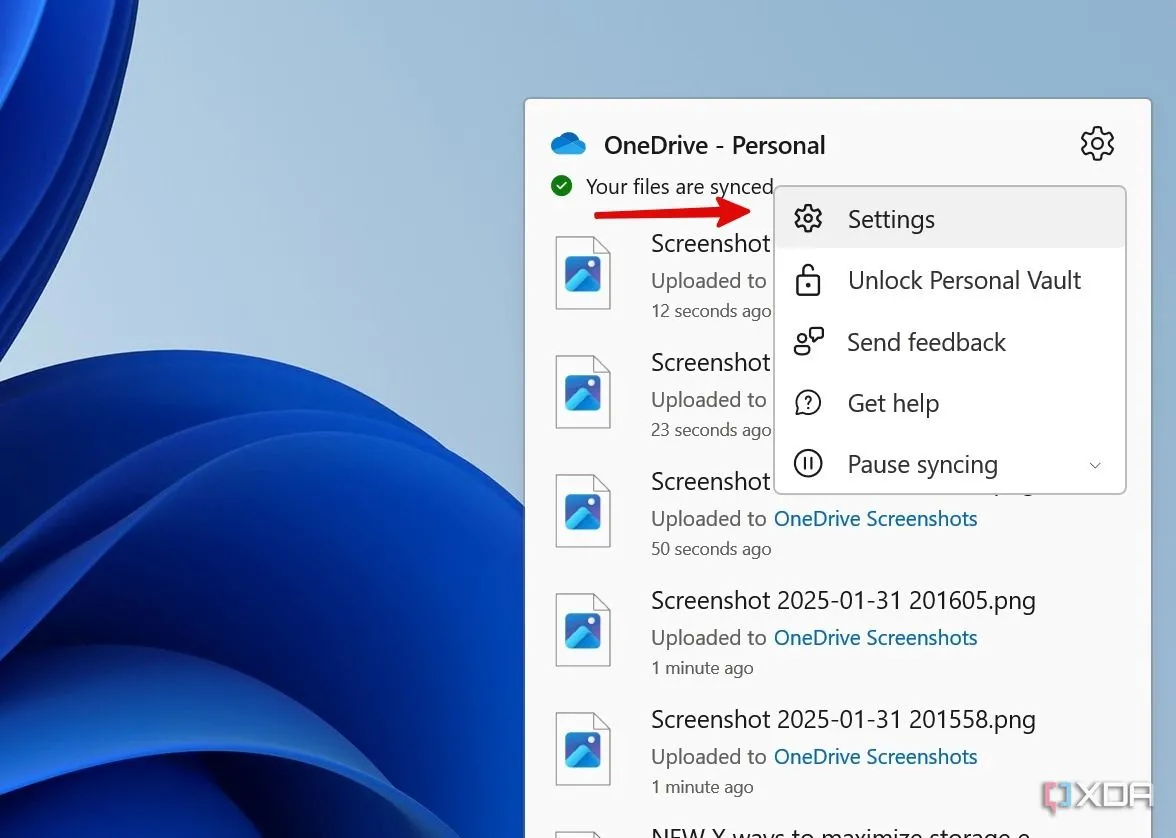 Cửa sổ cài đặt của ứng dụng OneDrive trên Windows, hiển thị các tùy chọn quản lý và cài đặt chung