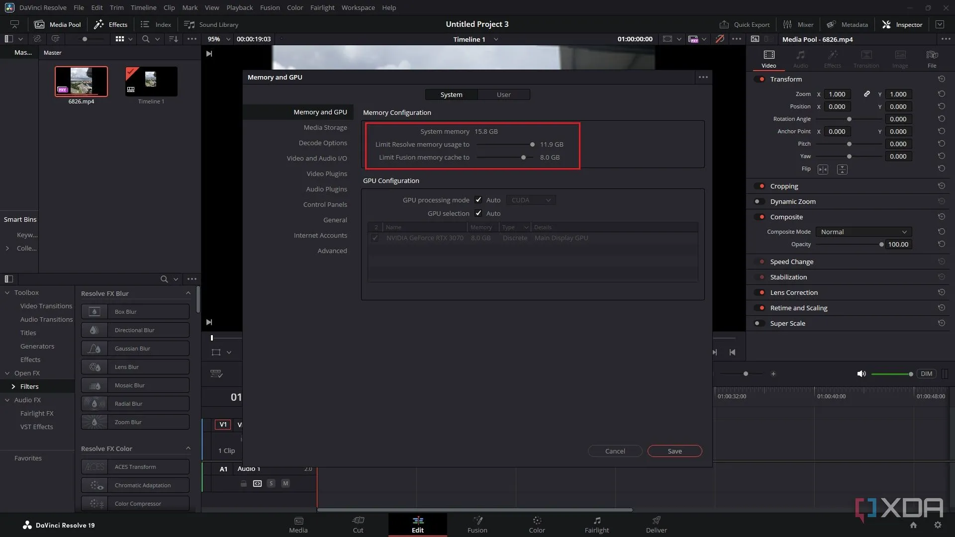 Điều chỉnh phân bổ RAM cho DaVinci Resolve trong cài đặt bộ nhớ