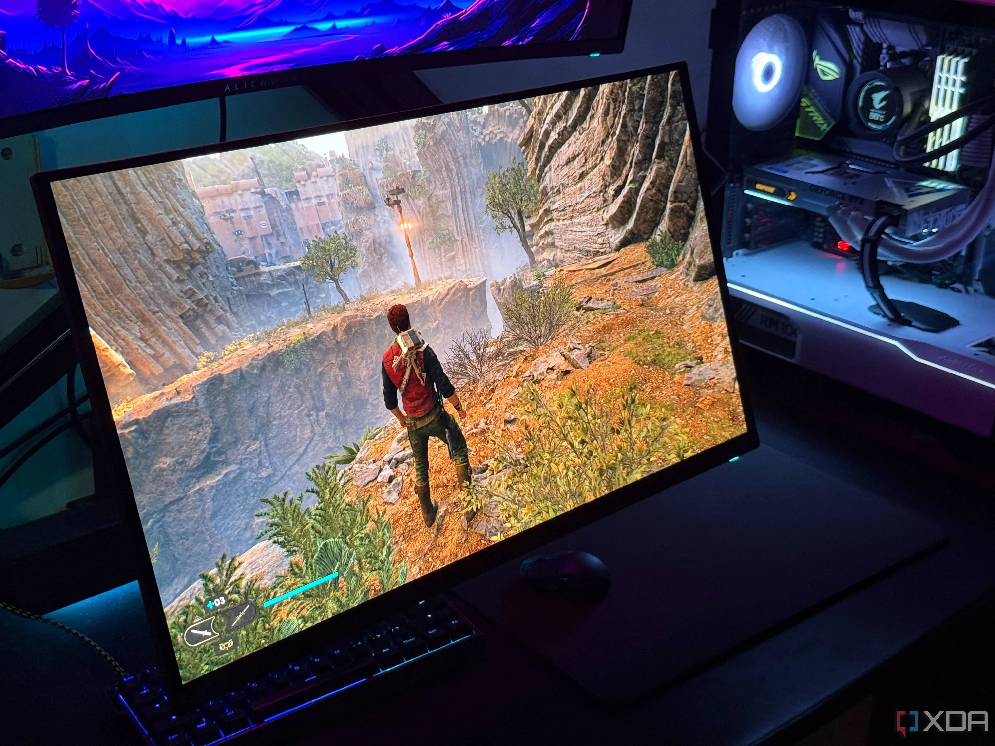 Game Star Wars Jedi Survivor hiển thị trên màn hình chơi game OLED, minh họa chất lượng đồ họa và cốt truyện hấp dẫn của game hiện đại
