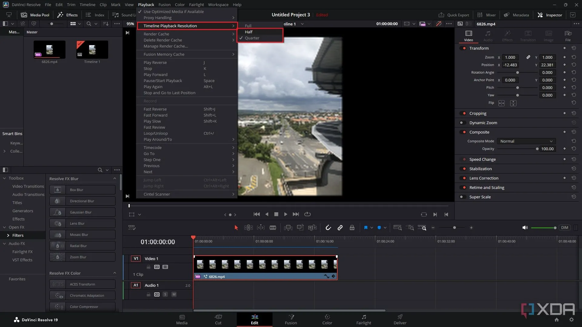 Giảm độ phân giải phát lại trong DaVinci Resolve để tăng hiệu suất