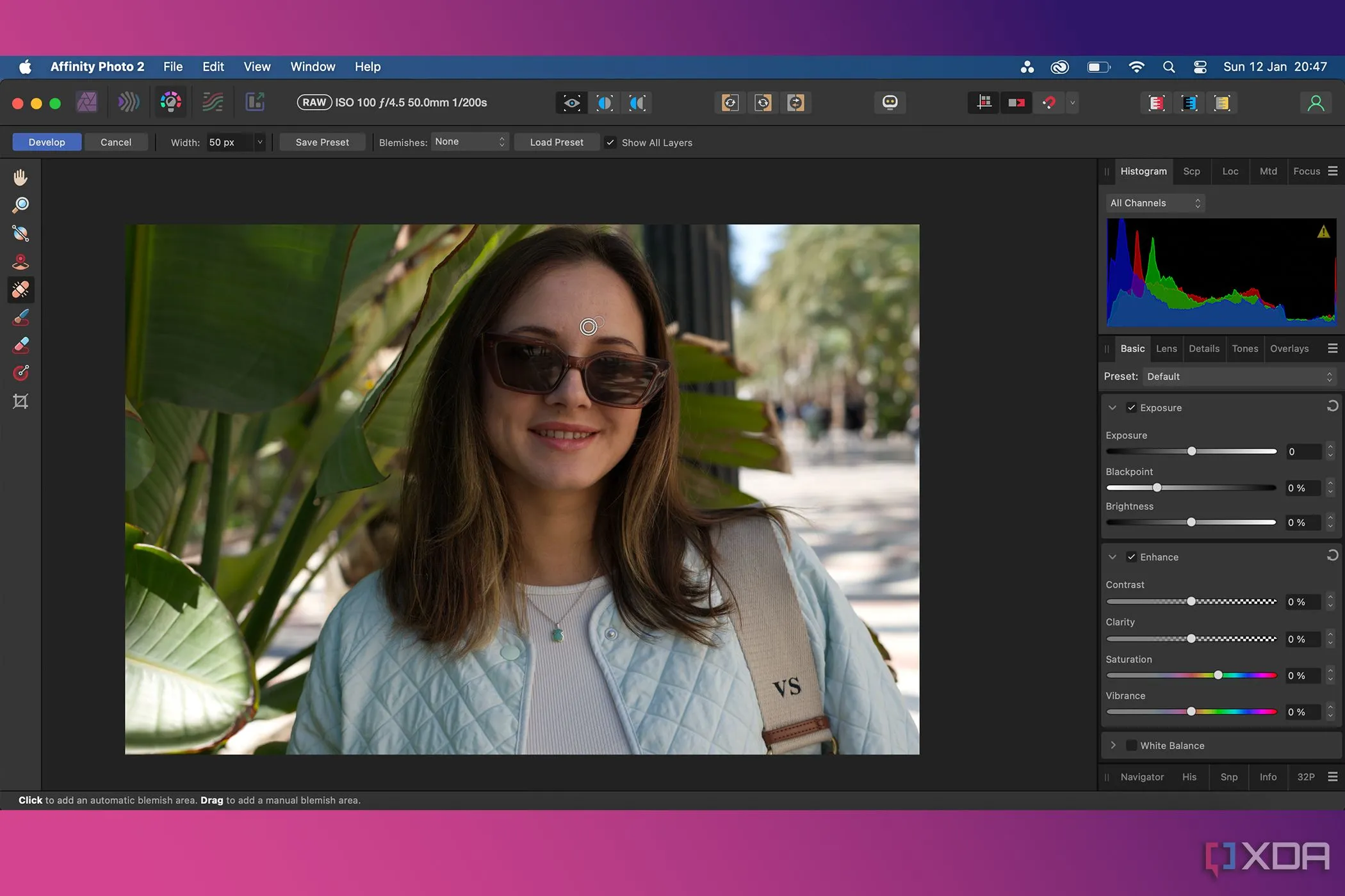 Giao diện Develop Persona trong Affinity Photo để chỉnh sửa ảnh RAW
