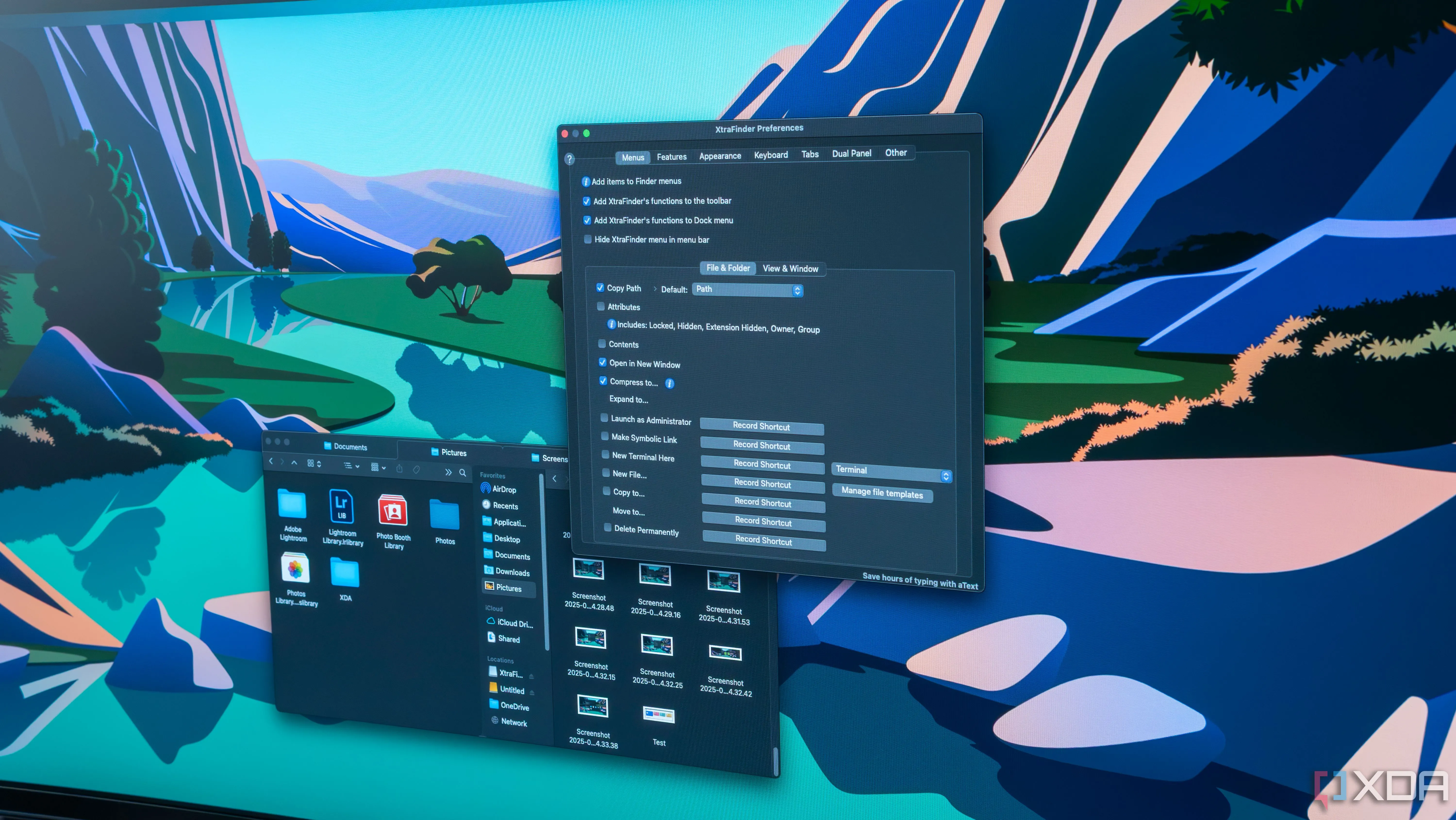 Giao diện Finder và XtraFinder cùng hiển thị trên màn hình macOS.