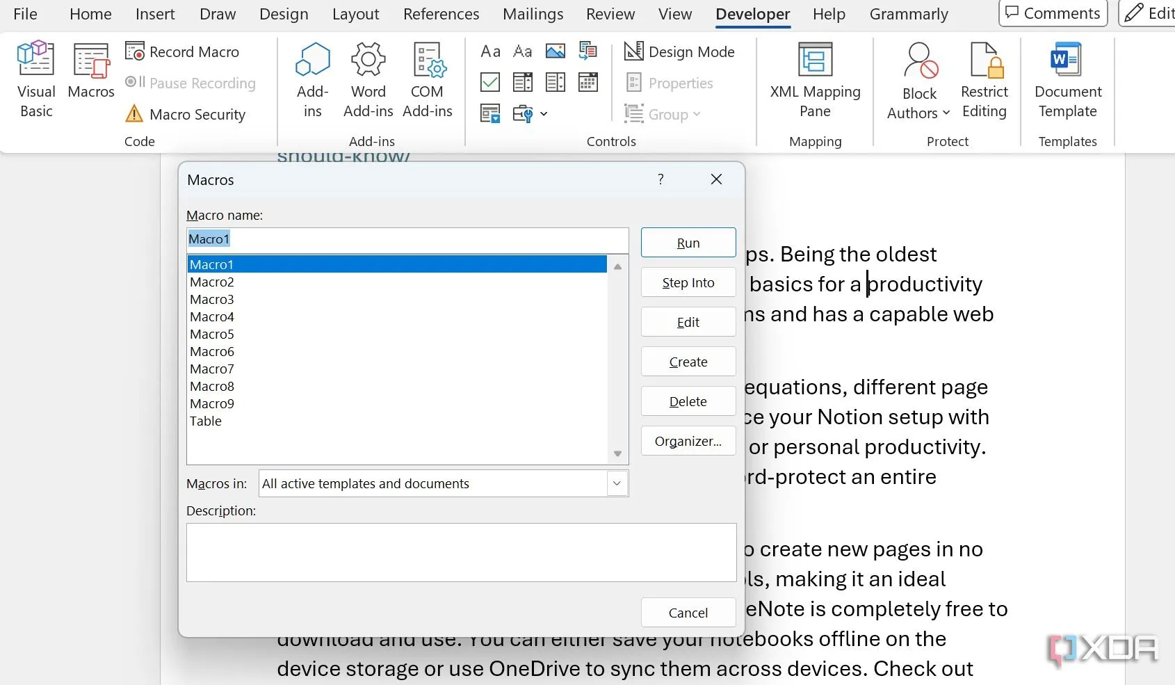 Giao diện Microsoft Word minh họa khái niệm macro, tương tự tính năng ghi lại của MouseKey Recorder