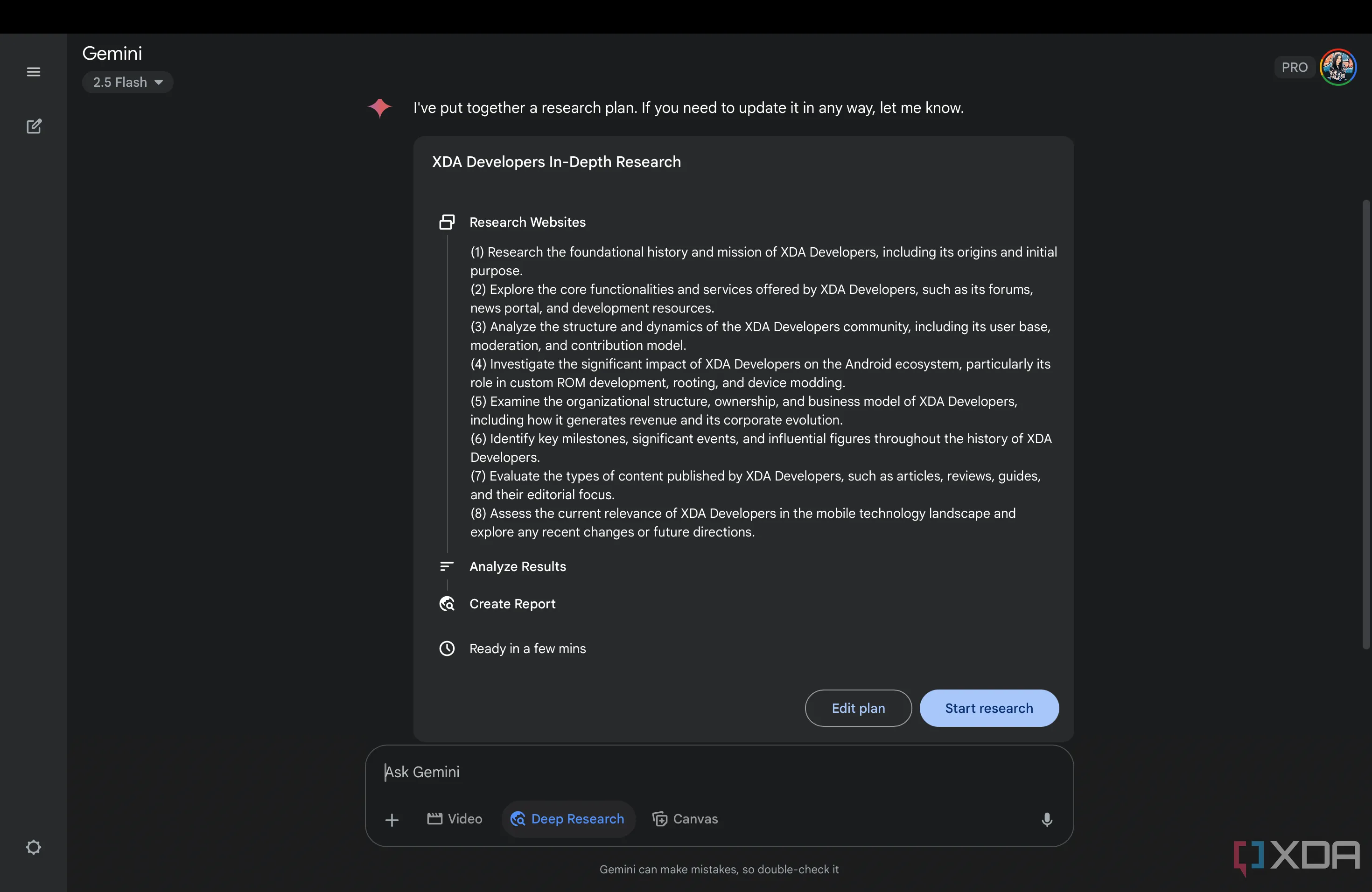 Giao diện người dùng của Google Gemini, minh họa tính năng Deep Research.