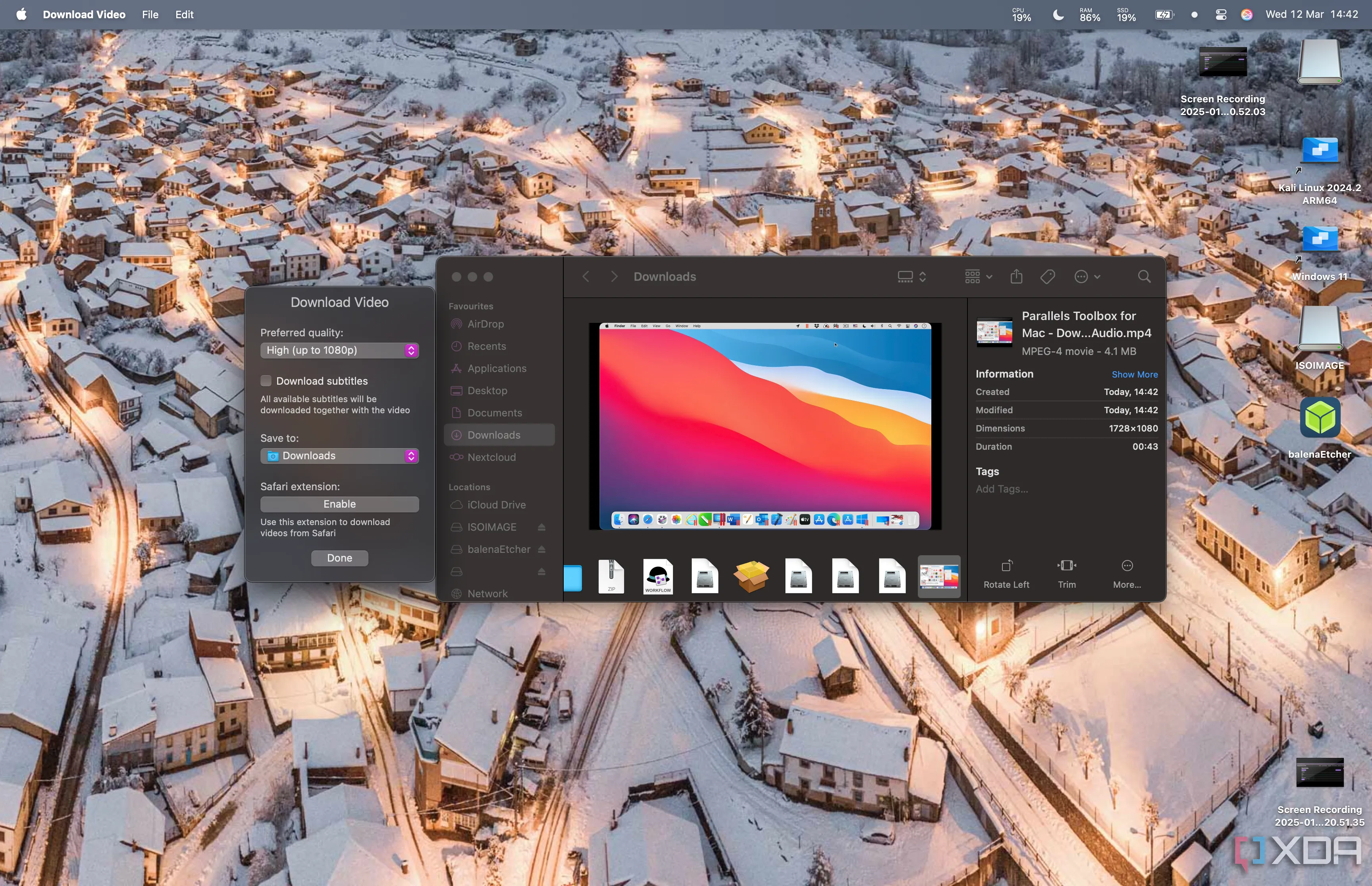 Giao diện tính năng Tải video của Parallels Toolbox hiển thị tùy chọn chất lượng và ô dán liên kết YouTube để tải xuống video