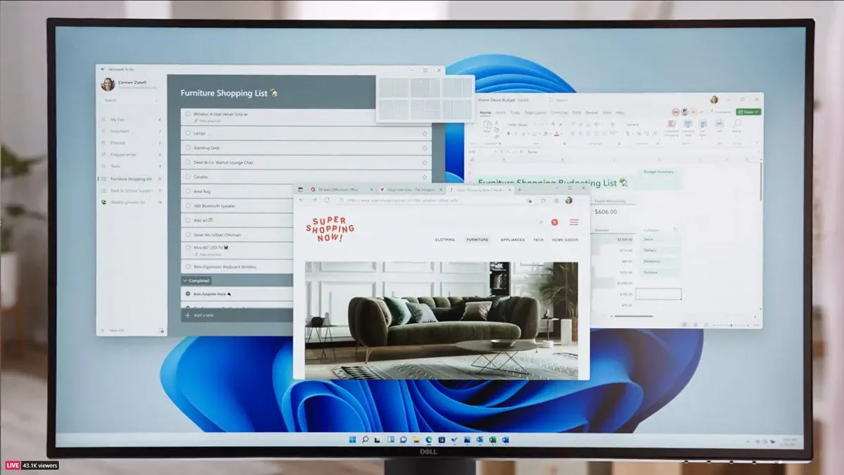 Giao diện Windows 11 Snap Layout