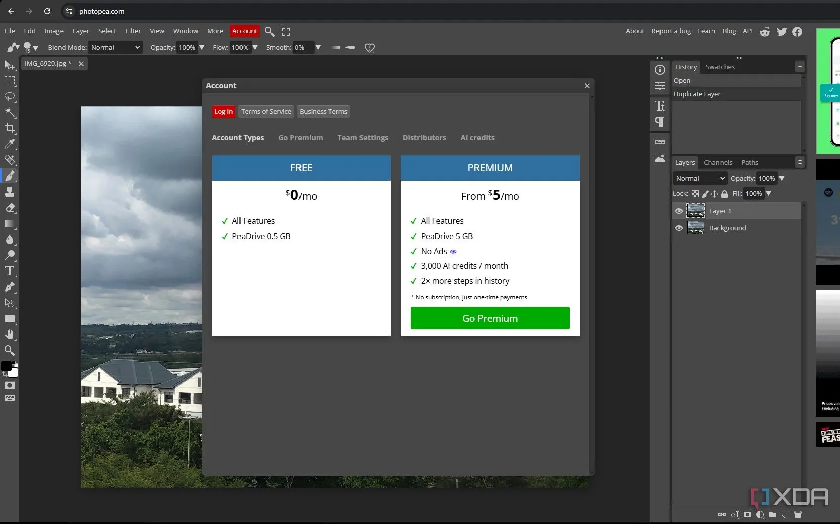 Gói tài khoản và tùy chọn giá của Photopea - Minh họa tính hiệu quả chi phí và sự khác biệt với Photoshop