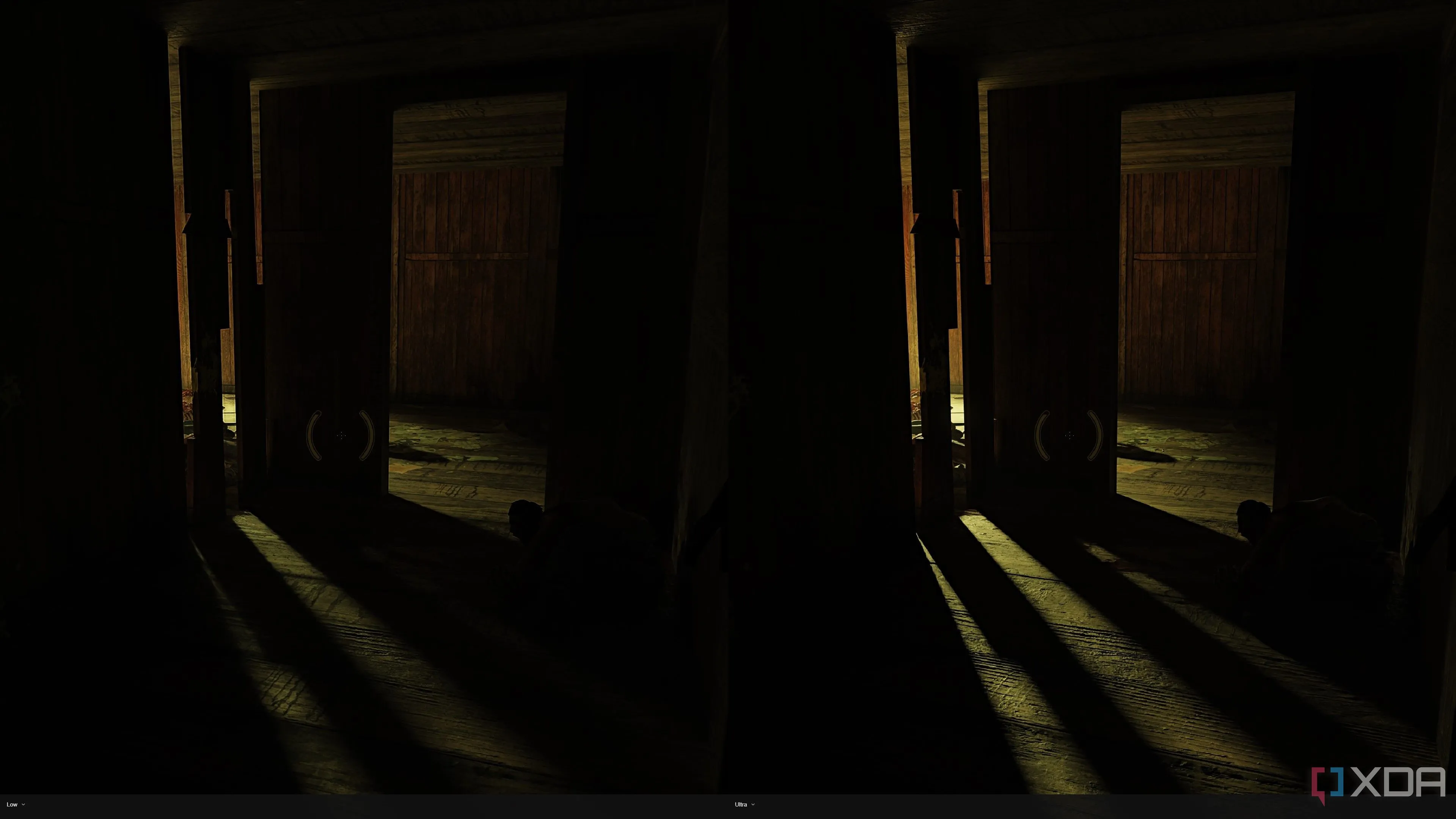 Hiệu ứng ánh sáng dò tia chân thực trong môi trường tối của Half-Life 2 RTX tại Ravenholm, tăng cường bầu không khí u ám của game
