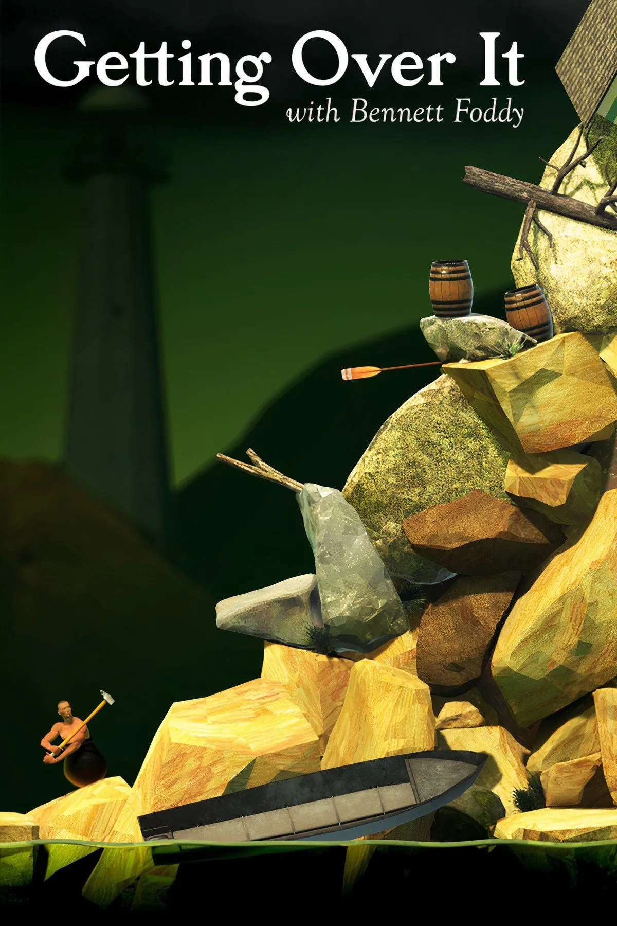 Hình ảnh nhân vật trong Getting Over It with Bennett Foddy đang gặp khó khăn khi leo núi