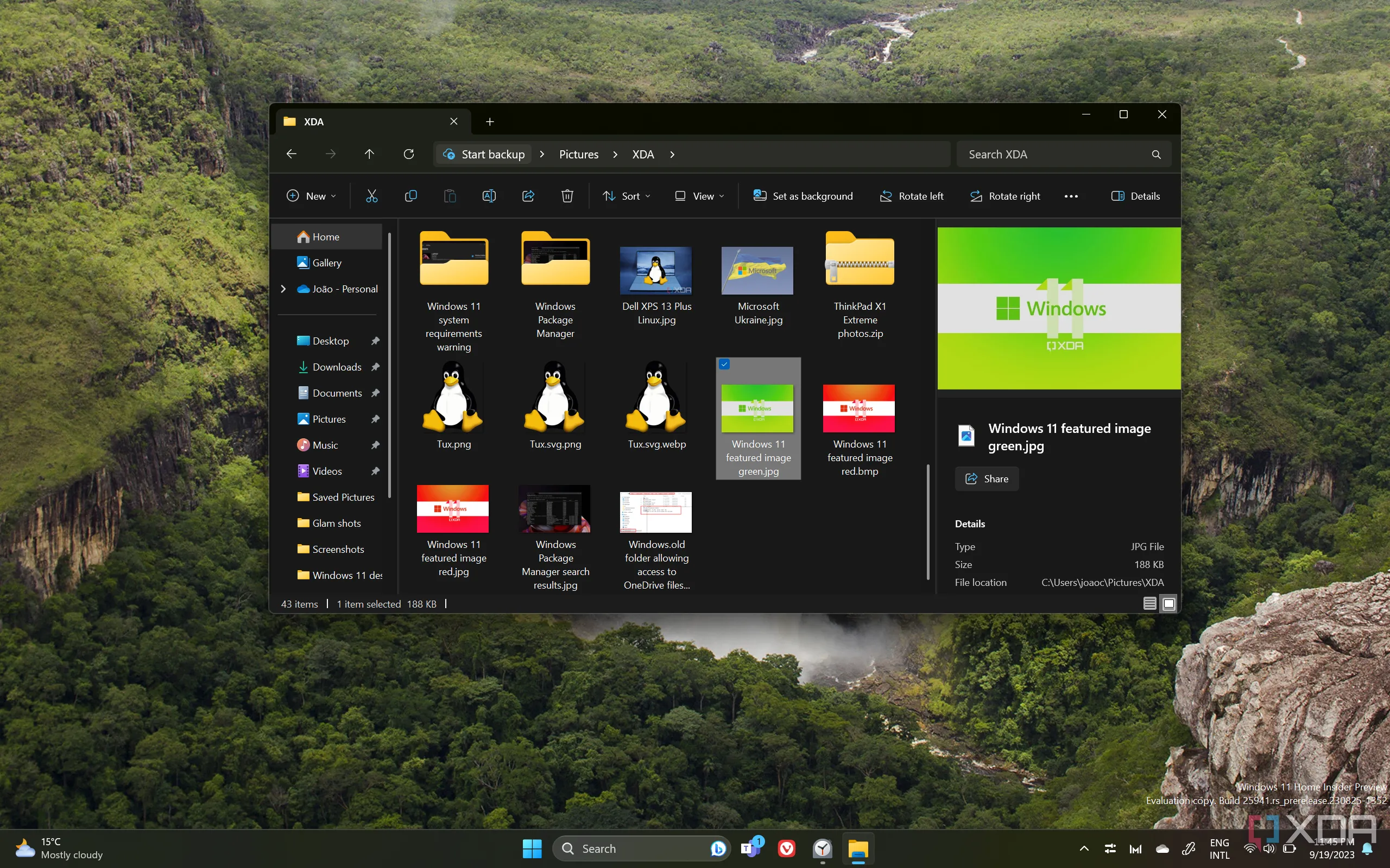 Màn hình File Explorer trên Windows 11 phiên bản 23H2 với ngăn Chi tiết (Details pane) mở